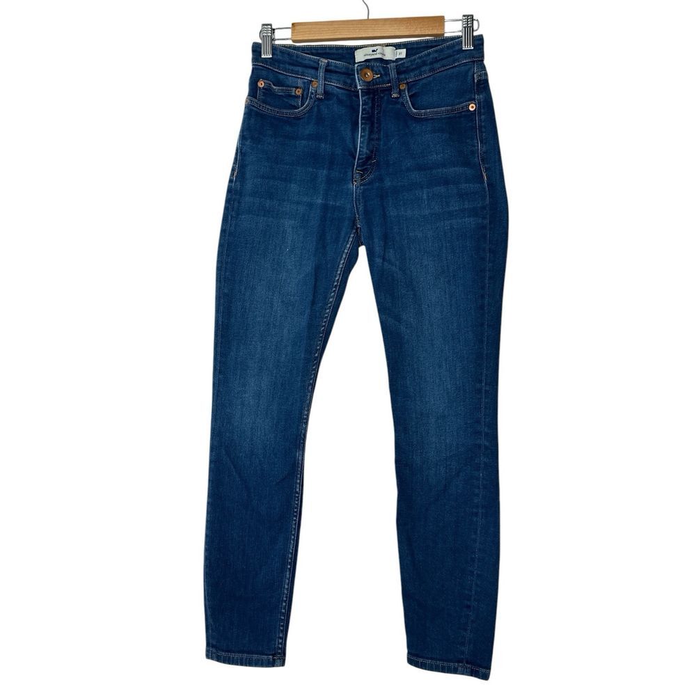 Vineyard Vines Jeans Womens Size 27 Skinny Leg High Rise Raw Hem Stretch Blue
